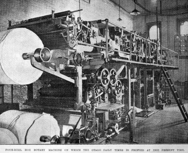 The Otago Daily Times printing press. — Otago Witness, 15.11.1921. COPIES OF PICTURE AVAILABLE...