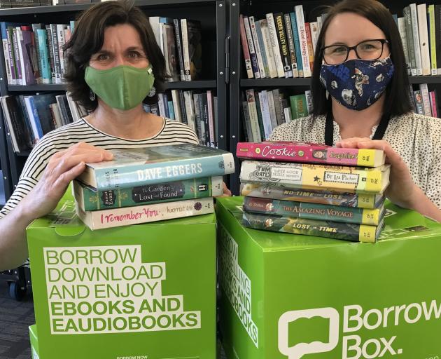 Wanaka librarians (from left) Eve Marshall-Lea and Paula Mitchell in the new pop-up library at...