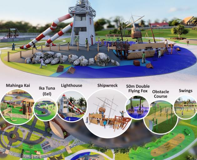 Updated images of the planned Caroline Bay Playground show the range of activities envisaged....