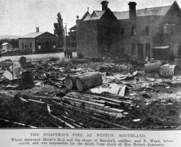 Aftermath of the November 28, 1921, fire in Winton. — Otago Witness, 13.12.1921.