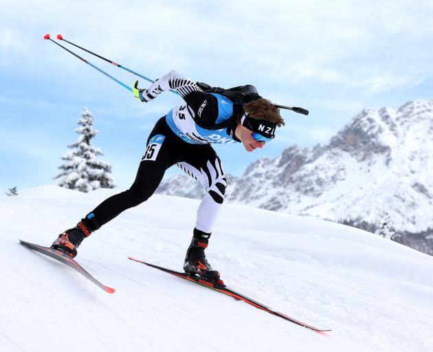 Campbell Wright competes in the IBU World Cup men’s 10km sprint competition at Biathlon Stadion...