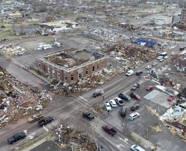 Aerial view of damage after a tornado tore through, in Mayfield, Kentucky. Photo: Michael Gordon/Storm Chasing Video via Reuters