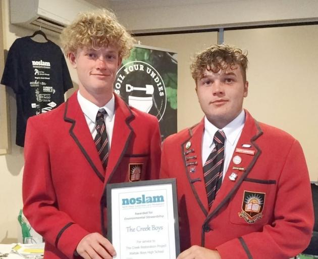 ‘‘Creek Boys’’ Liam Mavor (left) and Eli Johnson, from Waitaki Boys’ High School, attend a...