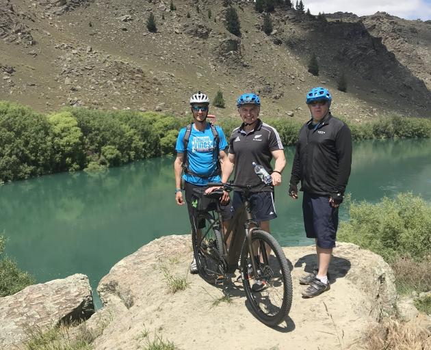 Tourism Minister Stuart Nash (centre) experiences the Roxburgh Gorge Trail with Shayne O’Connor...