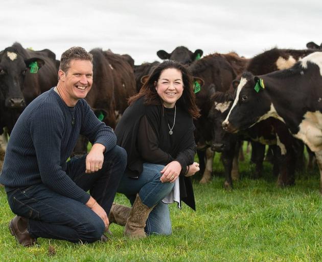 Ealing dairy farmer Rebecca Miller, on farm with husband Brent. PHOTO: PHOTO NATWICK STUDIOS