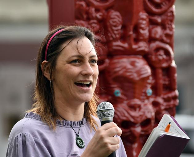 Artist Ayesha Green thanks supporters at a ceremony to unveil her sculpture.