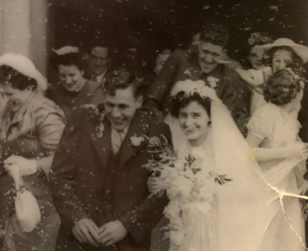 Betty and Lenox Allison’s wedding day at St Paul’s Presbyterian Church in Invercargill in 1951....