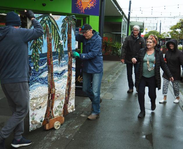 The mosaic was transferred in sections to be put up on the wall in Carnaby Lane. Photo: Henare...