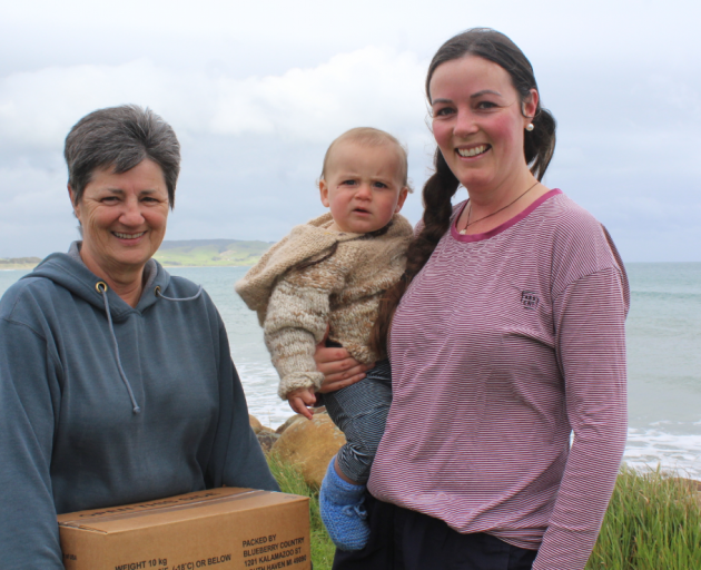 Lynley McKay with her delivery in Colac Bay/Ōraka, joined by Kate Mahoney and baby Gavin. Photo:...