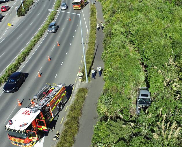 A car ploughed through roadside vegetation after leaving the motorway below Lookout Point....