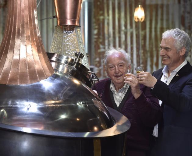 Bill Stuart (left) and Stuart Nash with the new still at the Hokonui Moonshine Museum in Gore...