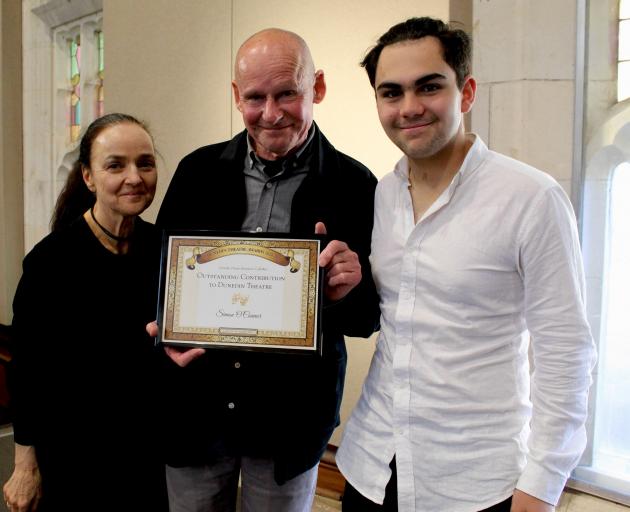 Outstanding Contribution to Dunedin Theatre award recipient Simon O’Connor (centre) is joined by...