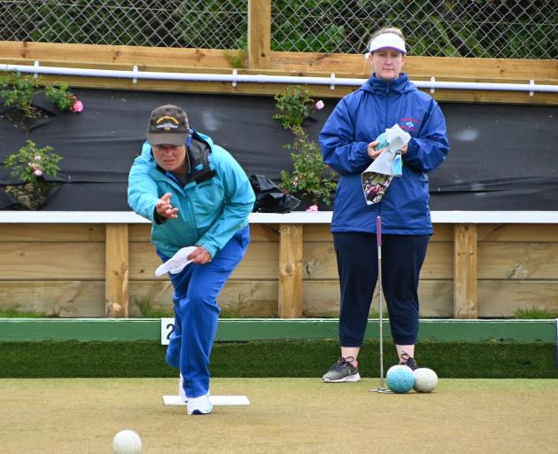 Sarah Scott (North East Valley) sends down a delivery during the final of the Bowls Dunedin open...