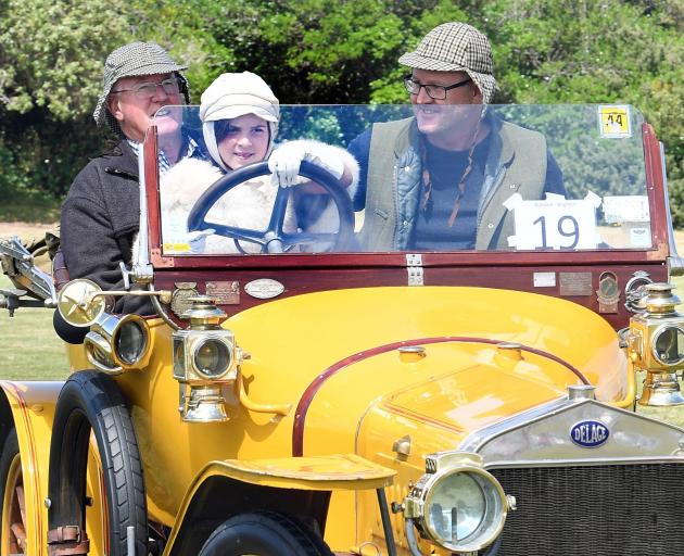 Taking the family 1914 Delage Voiturette out for a spin are Chris (74), Seren (7) and Mark (46)...