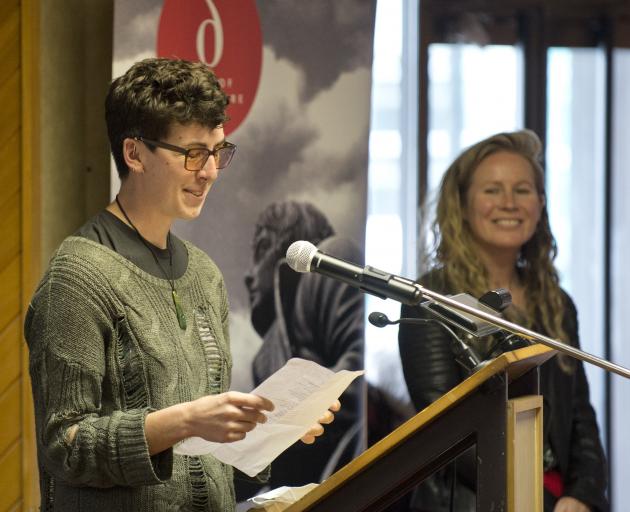 First-prize winner in the Published Poets category, Kerry Lane, reads from Uisge. PHOTOS: GERARD...