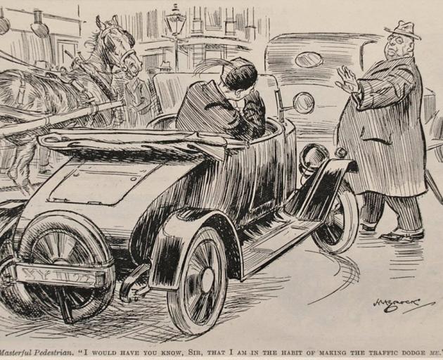 The caption for this cartoon reads: ‘‘Masterful Pedestrian. ‘I would have you ...
