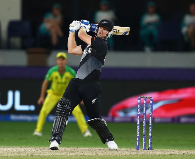 Jimmy Neesham tees off during the World T20 final between the Black Caps and Australia, the last...