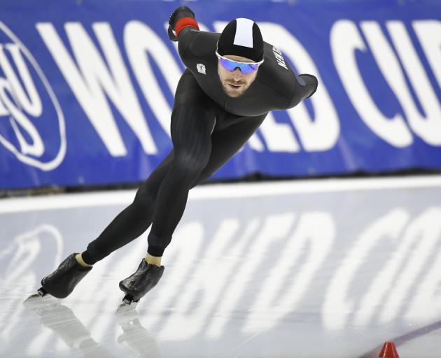 Peter Michael competes in the men's 5000m at the Salt Lake City round of the world cup skating...