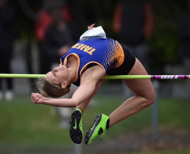 Olivia Ellis (17), of Taieri, in action in the high jump at the Yvette Williams Memorial...