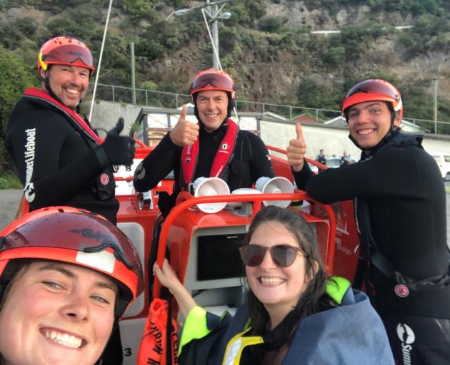 The Sumner Lifeboat team that rescued Natalie. (Back row, left to right) – Patrice de Beer,...