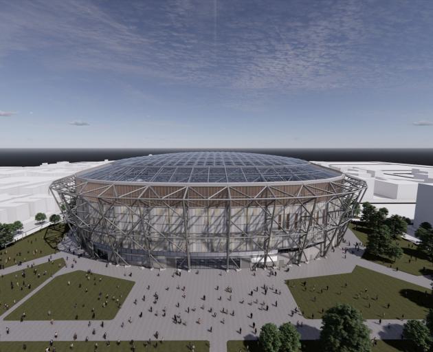 Low aerial image showing the precinct and oculus-style roof. Image: Warren & Mahoney