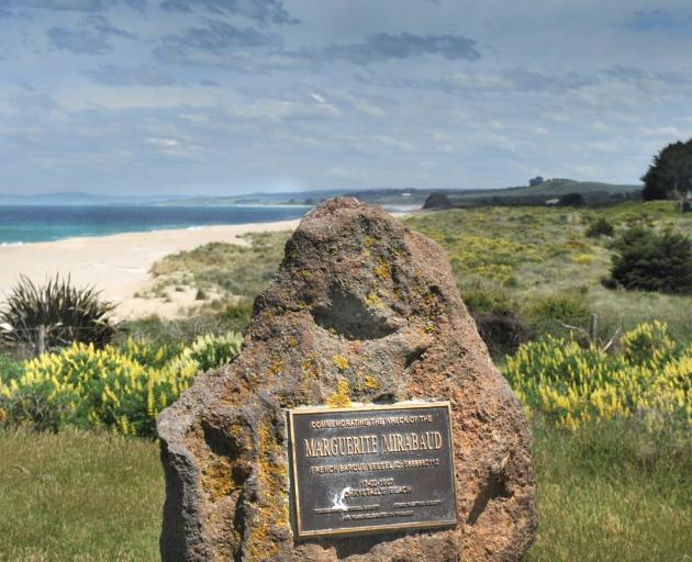 A plaque noting the controversial stranding of the French vessel Marguerite Mirabaud at...