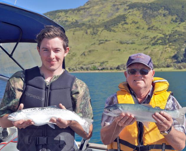 Licensed anglers Reuben Jopson, of Christchurch, and his grandfather Bill Powell, of Dunedin,...