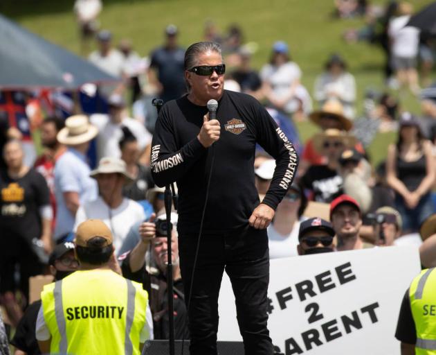 Brian Tamaki speaks at The Freedom & Rights Coalition New Zealand lockdown protest. Photo: NZ Herald
