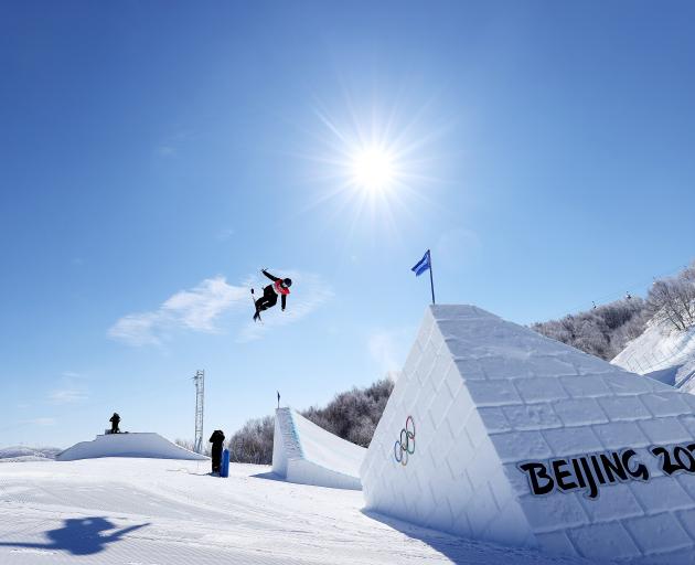 Margaux Hackett competes in the women’s freeski slopestyle event yesterday. PHOTO: GETTY IMAGES