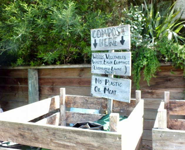 Signs give a guide to what can be composted.