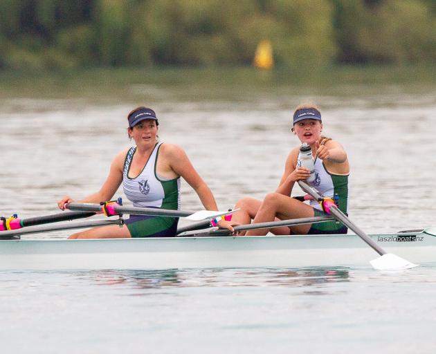 Columba College rowers Grace Heath (left) and Charli Sinclair win the women’s novice double...