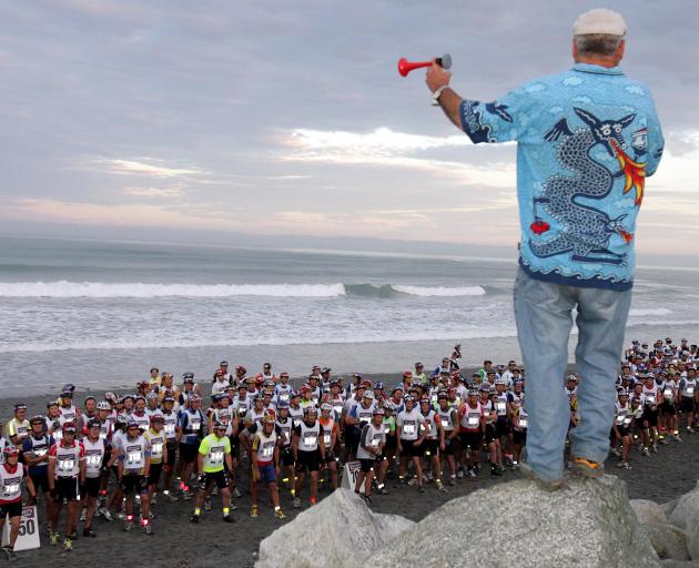 Coast to Coast creator Robin Judkins starts the 2005 race on Kumara Beach. Inset: Judkins at his...