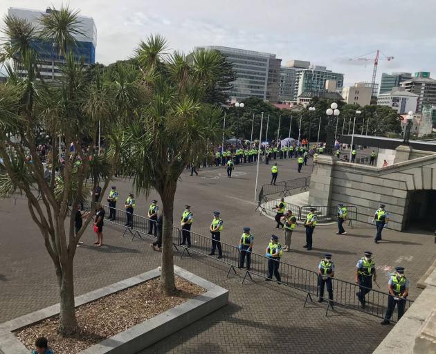 Protesters were met with police on Wednesday morning. Photo: Sophie Trigger