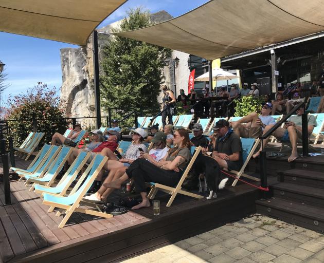 About 30 people turned up at the Winter Olympics outdoor fan zone at Cardrona Basecamp.