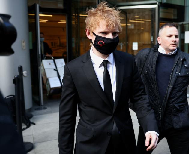 British singer Ed Sheeran leaves the Rolls Building of the High Court,  during the copyright...