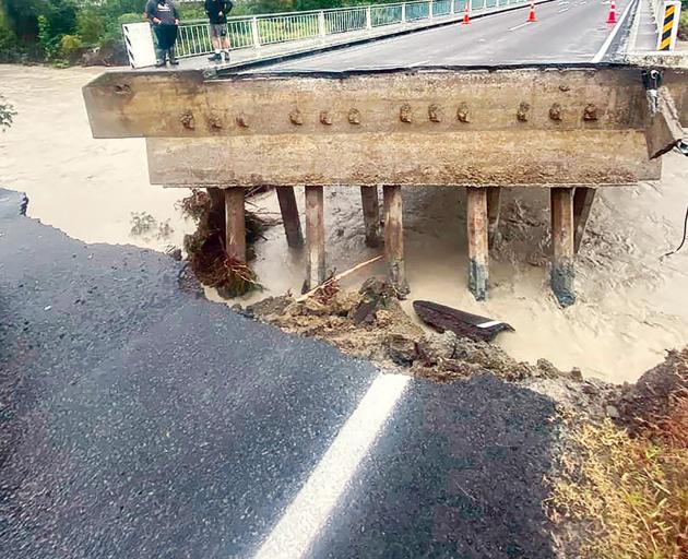 The bridge over the Mangahuiri River at Tokomaru Bay has been washed out. PHOTO: GISBORNE HERALD