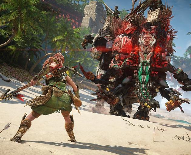 Post-apocalyptic heroine Aloy faces new enemies and environments in Horizon Forbidden West, a...