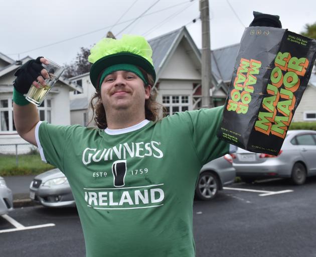 A student during 2022 St Patricks Day celebrations in Castle St on Thursday. PHOTO: PETER MCINTOSH