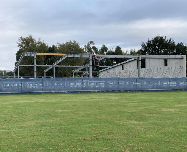 Large steel beams are being installed in the new Mosgiel pool. PHOTO: JESSICA WILSON