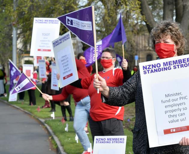 Nurses protest over pay rates in Dunedin in 2020. PHOTO: PETER MCINTOSH