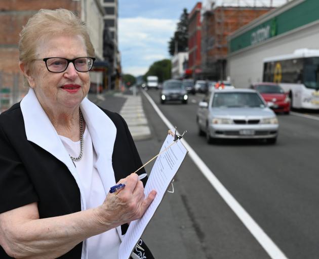 Grey power Otago president Jo Millar with a petition against DCC roading changes in February....