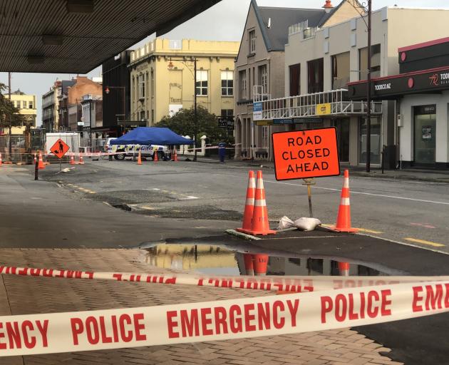 Don St, Invercargill, was cordoned off on Saturday after a fatal stabbing. PHOTO: LUISA GIRAO