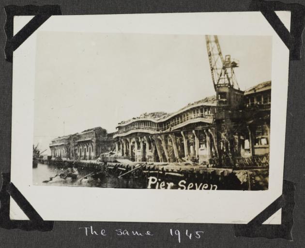 ‘‘The same 1945’’ shows Pier Seven in Manila, severely damaged during 
...