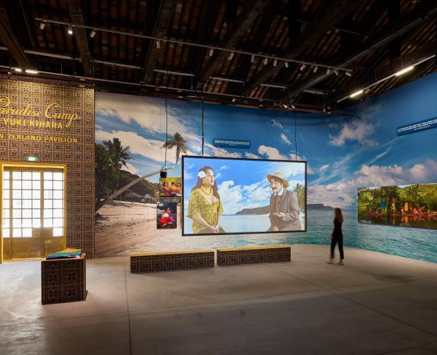 An installation view of Yuki Kihara’s Paradise Camp, curated by Natalie King at the Venice...