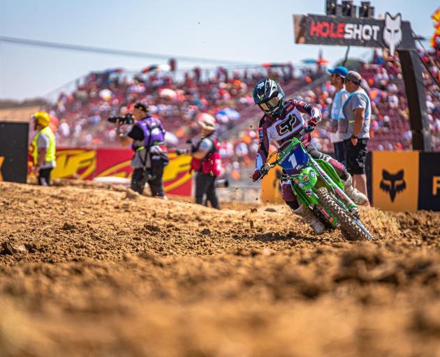 Courtney Duncan races in the Spain round of the Women’s Motocross World Championship over the...