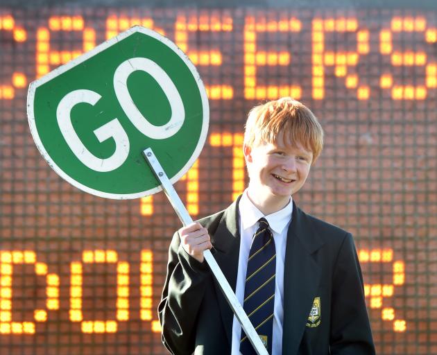 Considering a job as a roadworker is Bayfield High School pupil Obie Geary (15).
