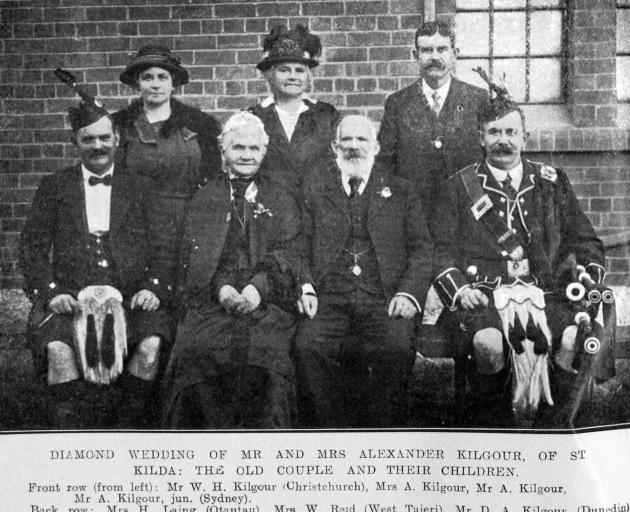 Diamond wedding of Mrs and Mr Alexander Kilgour (front centre) with children (from left) Mr W.H....