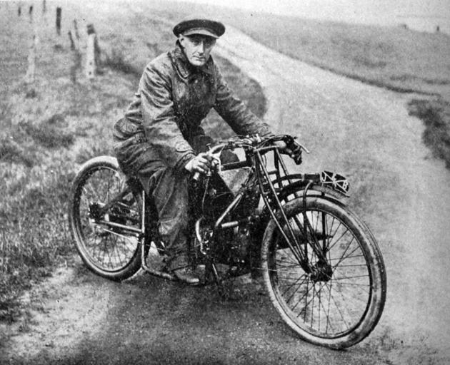 J.C. Mewhinney, winner of class 1 motor hill-climbing on his ABC motorcycle. — Otago Witness, 9.5...