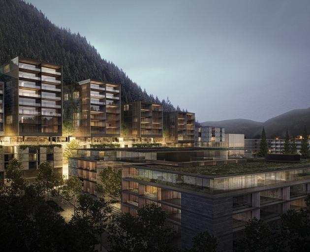 A graphic render of the Lakeview-Taumata precinct overlooking central Queenstown. IMAGE: SUPPLIED