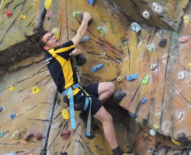Hayden Gordon (Catlins) takes part in sport climbing at the area schools tournament.